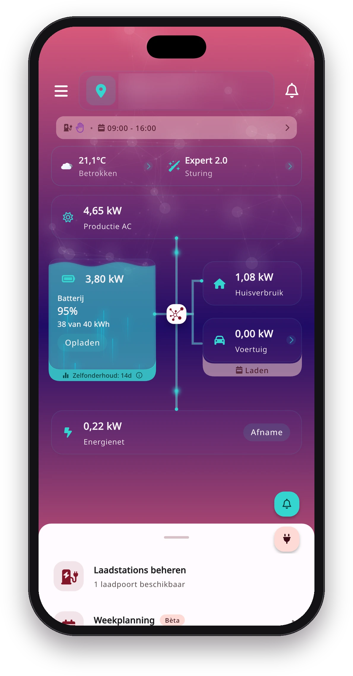 Smart-E-Grid app dashboard op smartphone