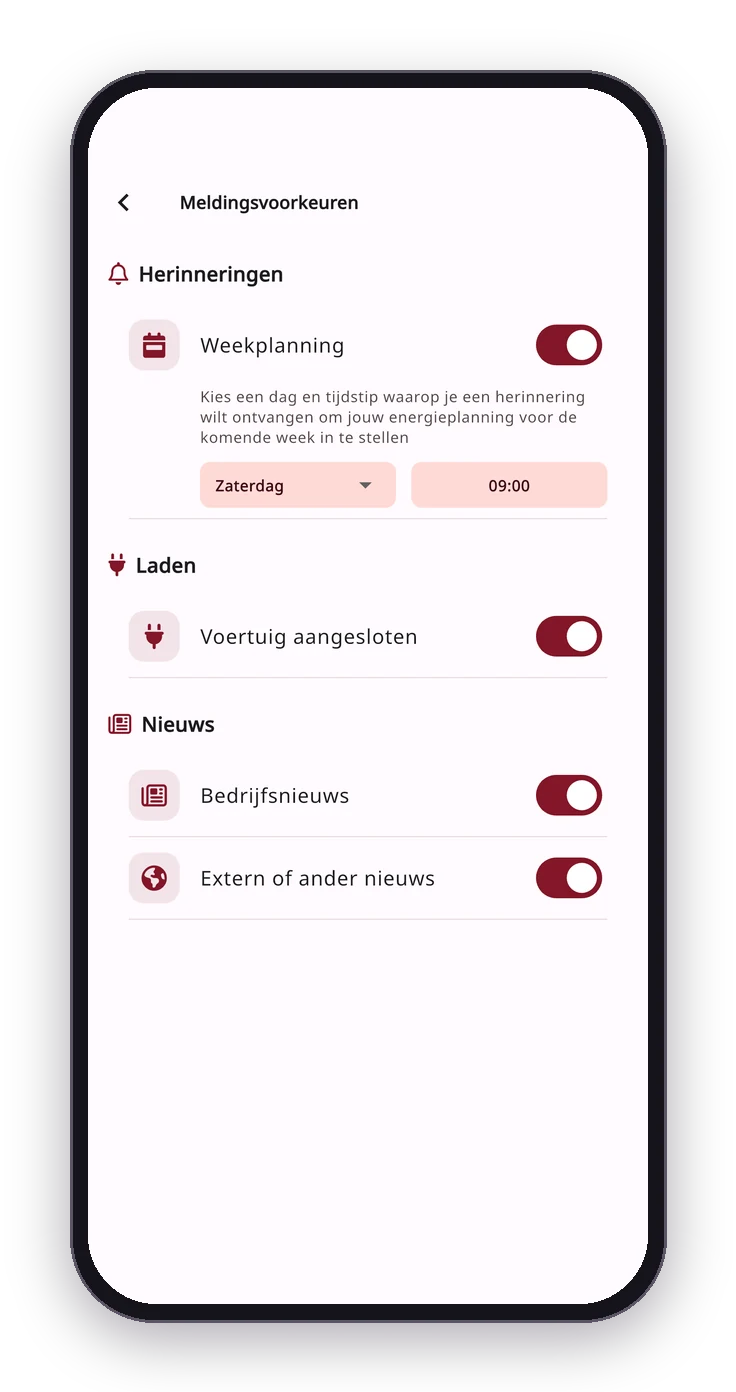 Meldingen en meldingsvoorkeuren in de Smart-E-Grid app